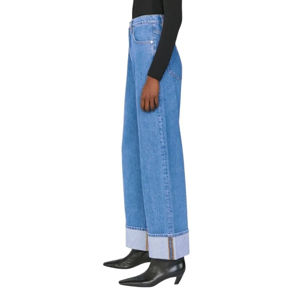 Frame Wide Leg Jeans 31 High Rise Everyday Quiet Luxury Streetwear Rolled Cuff